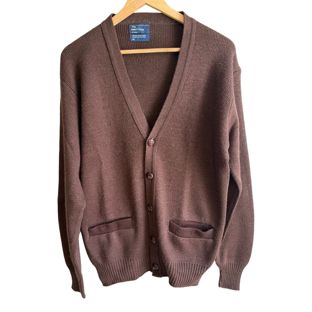 JCPenney The Men's Shop Vintage Brown Grandpa Cardigan Sweater M